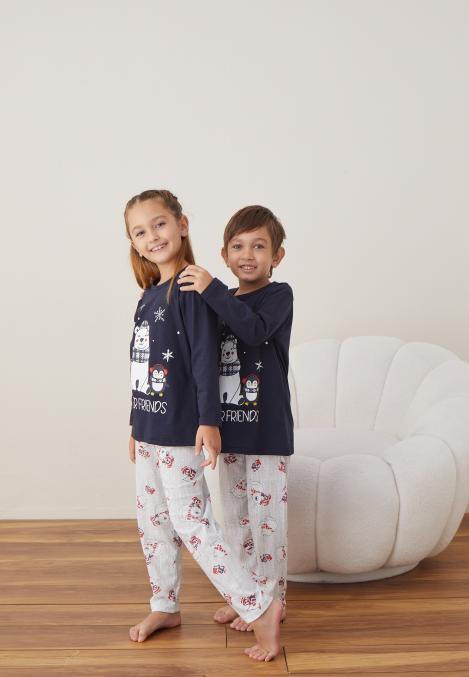 Pijamale de Crăciun Copi "FOREVER FRIENDS", Culoare Bleumarin ,Engros